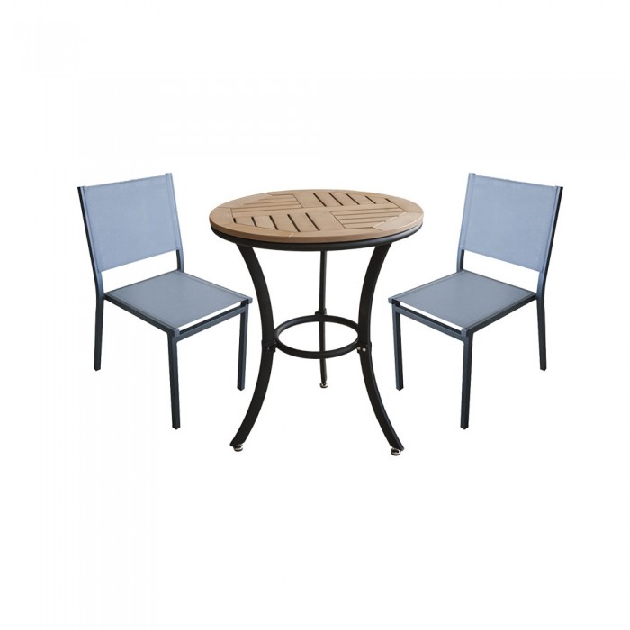 RAKI HUNA Set terasa/balcon masa rotunda polywood 78xh74cm cu 2 scaune din panza cu cadru aluminiu