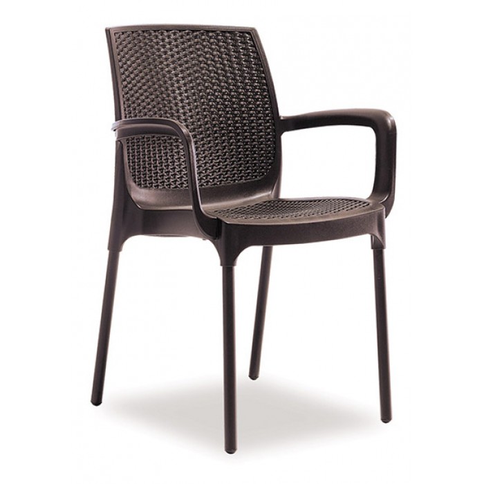 Set exterior CULINARO SAKU imitatie ratan, masa patrata 90x90x75cm, 4 scaune 57x57xH84cm polipropilena/fibra sticla maro