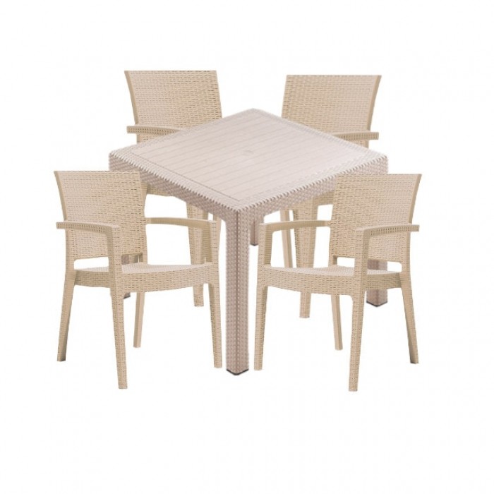 Set gradina CULINARO SILLAMAEE imitatie ratan, masa patrata 90x90x75cm, 4 scaune 62x58xH88cm polipropilena/fibra sticla culoare cappuccino