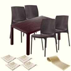 Set mobilier terasa CULINARO KAHTLA, masa 90x150x75cm, 4 scaune 44x45xH84cm polipropilena/fibra sticla maro, 4 perne scaun, traversa 