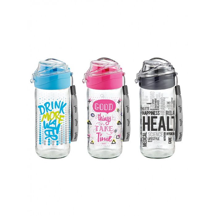 Sticla pentru apa cu decor RAKI LUYA, 500ml, din sticla, diferite decoruri si culori