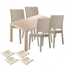 Mobila exterior CULINARO LIHULU, masa 90x150x75cm, 4 scaune 59x44xH88cm polipropilena/fibra sticla culoare cappuccino, 4 perne scaun