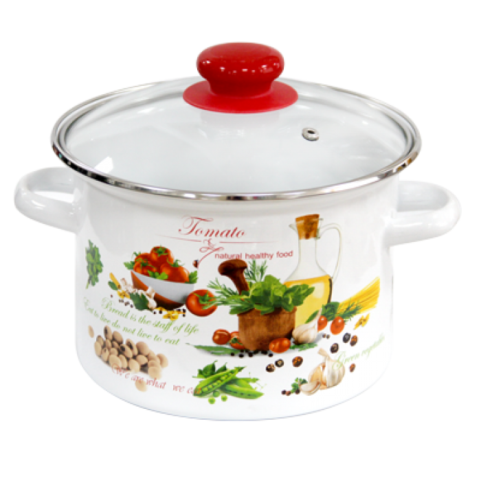 RAKI TOMATO Oala emailata cu capac sticla 3LT RAKI TOMATO Oala emailata cu capac sticla 3LT