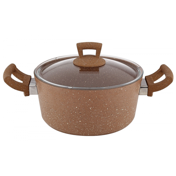 Oala cu capac yena HASCEVHER GRANITE 24xh11cm, 4,9l, strat antiaderent, maro