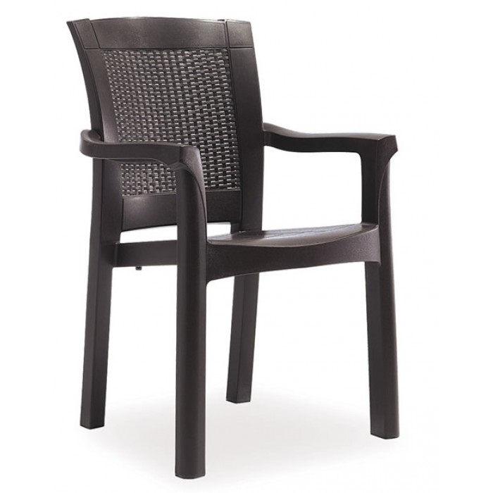 Set exterior gradina CULINARO RISTI, masa patrata 90x90x75cm, 4 scaune 57x60xH90cm polipropilena/fibra sticla maro, 4 perne scaun