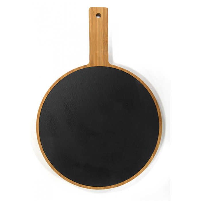 Platou bambus cu ardezie RAKI 38x26,5x1,9cm rotund cu maner pentru prezentare