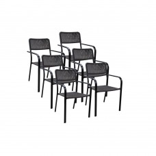 Set 6 scaune cu brate 55,5x54x80cm maro RAKI CAMPMAN, cadru metalic, sezut plastic tipar poliratan