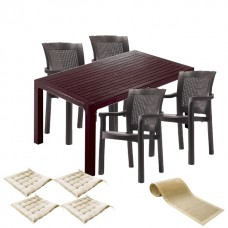 Set mobilier terasa CULINARO RISTI, masa 90x150x75cm, 4 scaune 57x60xH90cm polipropilena/fibra sticla, 4 perne scaun, traversa 