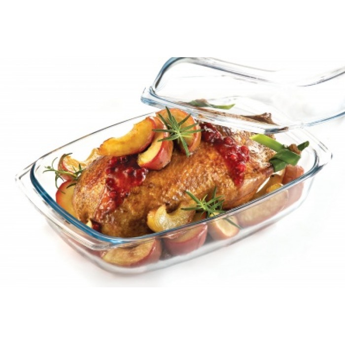 Vas yena dreptunghiular cu capac WOL sticla termorezistenta 5,1l 34,2x21,7xh15cm