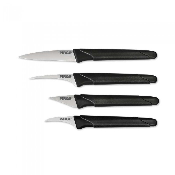 Set 4 cutite carving curbate PIRGE, pentru decorat, decojit fructe, otel inoxidabil