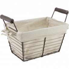 Cos servire paine dreptunghiular RAKI 21,5x10x15cm din metal si panza cu manere lemn