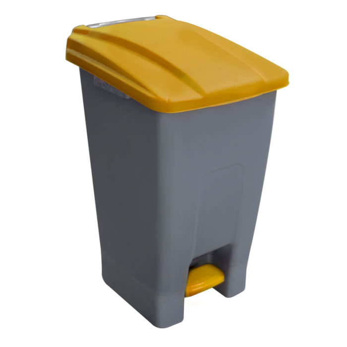 Cos gunoi ICIKALA PROFI pentru colectare selectiva cu pedala si roti 70L culoare galbena MN013336