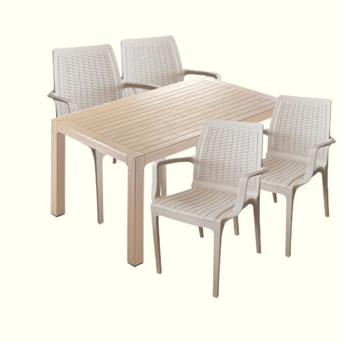 Mobiler terasa set CULINARO VINI, masa 90x150x75cm, 4 scaune 58,5x56,5xH85cm polipropilena/fibra sticla culoare cappuccino