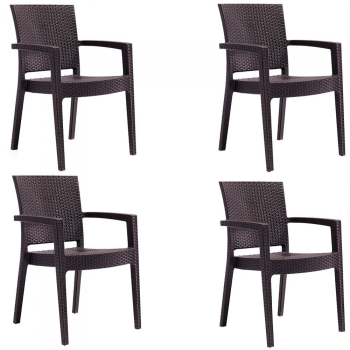 Set 4 scaune CULINARO PARIS RATTAN culoare cafea 62x58xH88cm polipropilena/fibra sticla