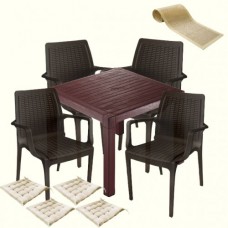 Mobilier exterior CULINARO VINI, masa patrata 90x90x75cm, 4 scaune 58,5x56,5xH85cm polipropilena/fibra sticla, 4 perne scaun, traversa 