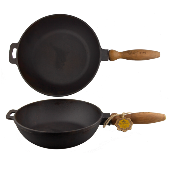 Tigaie fonta cu maner lemn MAYSTERNYA 28xh6cm + burete sarma