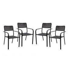 Set 4 scaune cu brate 55,5x54x80cm maro RAKI CAMPMAN, cadru metalic, sezut plastic tipar poliratan