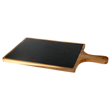 Set Platou servire ardezie RAKI 30x20cm cu suport lemn 45x25x1,5cm