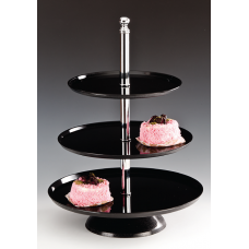 Stand rotund de prezentare RAKI D35xh50cm, 3 niveluri D35/D30/D25cm, policarbonat negru