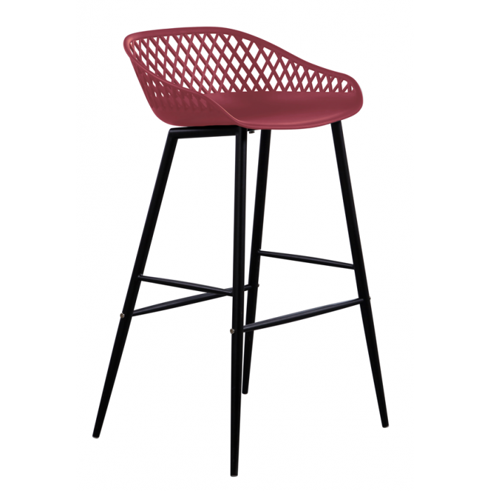 Scaun bar din polipropilena cu picioare metalice, RAKI TOYAMA, 48x47xh95cm, grena/negru