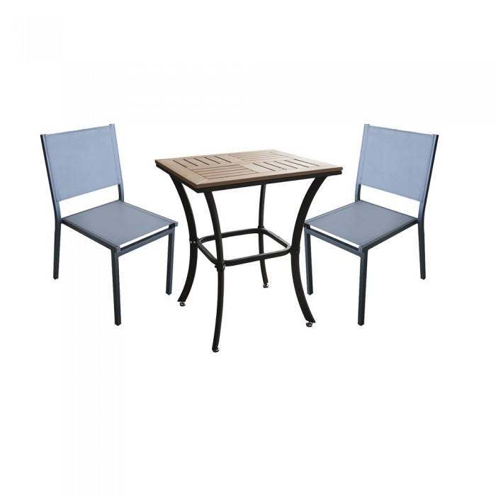 RAKI HUNA Set terasa/gradina masa patrata polywood 60xh74cm cu 2 scaune din panza cu cadru aluminiu