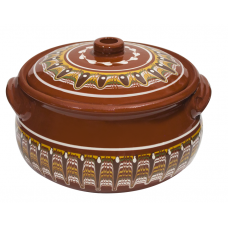 Oala ceramica, lut cu capac RAKI 3,5l TROIANSKA SARCA, pictata manual