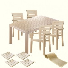 Mobila gradina CULINARO PARNU, masa 90x150x75cm, 4 scaune D60xH90xW57xSH45cm polipropilena/fibra sticla culoare cappuccino, 4 perne scaun, traversa 