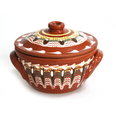 Vas din lut, ceramica, cu capac RAKI 550ml pictat manual