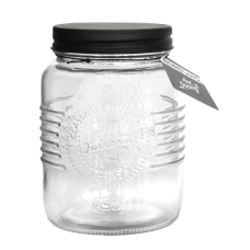 Borcan sticla depozitare, RAKI OLD FASHIONED, 1lt, capac metalic negru cu filet