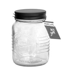 Borcan sticla depozitare, RAKI OLD FASHIONED, 2lt, capac metalic negru cu filet