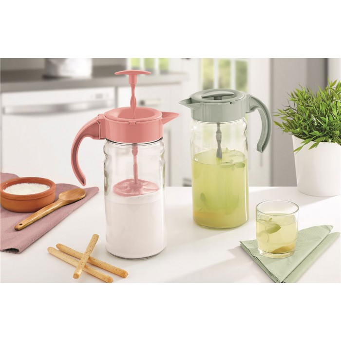Carafa, cana din sticla cu mixer pentru cocktail/ayran RAKI SPIRO, 1800ml, componente plastic in diferite culori