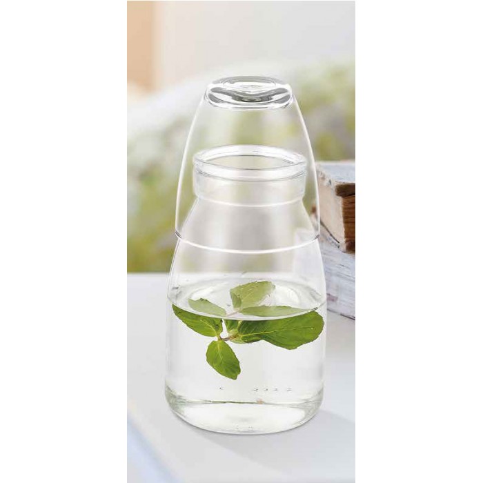 Carafa cu pahar din sticla RAKI TEENY, carafa 500ml, pahar 210ml, diferite decoruri si culori