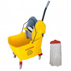 Carucior curatenie profesional CULINARO galeata 25L cu presa, storcator culoare galben + mop profesional