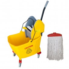 Carucior curatenie profesional CULINARO galeata 36L cu presa, storcator culoare galben + mop profesional