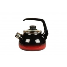 Ceainic emailat rusesc 2l, D12cm, RAKI KARMEN, cu capac sticla si margina cromata