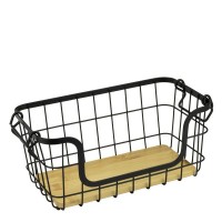 Cos depozitare legume/fructe dreptunghiular CULINARO HOME, metal/lemn, 30,9x16xh14,5cm, negru mat