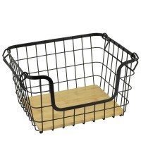 Cos depozitare legume/fructe dreptunghiular CULINARO HOME, metal/lemn, 32,4x26xh19cm, negru mat