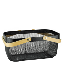 Cos metalic dreptunghiular cu maner din lemn, universal, CULINARO WICKED, 40x25xh18cm, negru