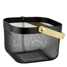 Cos metalic patrat cu maner din lemn, universal, CULINARO WICKED, 24x24cm, negru