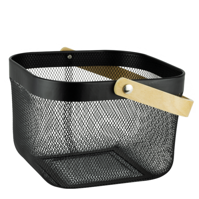 Cos metalic patrat cu maner din lemn, universal, CULINARO WICKED, 24x24cm, negru