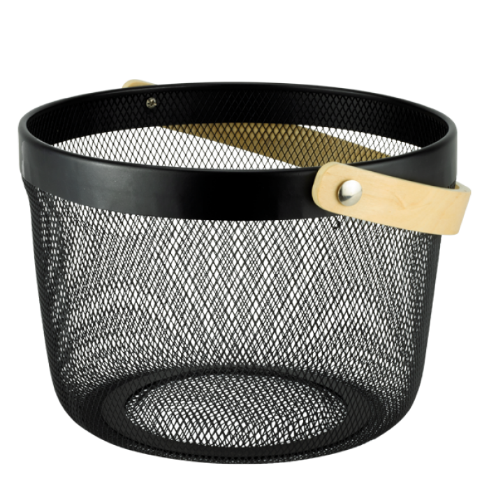 Cos metalic rotund cu maner din lemn, universal, CULINARO WICKED, D25cm, negru