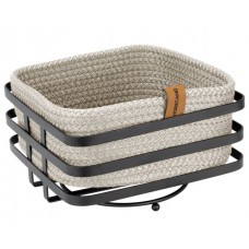 Cos paine/depozitare patrat CULINARO, cos din snur textil impletit crem 19x19xh7cm si suport metalic negru