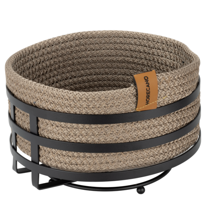 Cos paine/depozitare rotund CULINARO, cos din snur textil impletit bej D19xh7cm si suport metalic negru