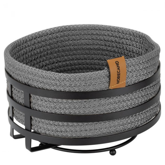 Cos paine/depozitare rotund CULINARO, cos din snur textil impletit gri antracit D19xh7cm si suport metalic negru