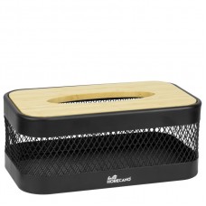 Cutie depozitare servetele cu capac CULINARO HOME, 25x10xh14cm, plasa metalica si capac lemn, negru mat