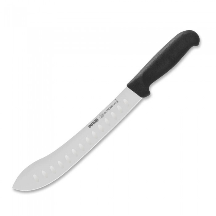 Cutit macelarie Bullnose profesional PIRGE BULCHER'S, lama inox 25cm cu alveole, maner negru