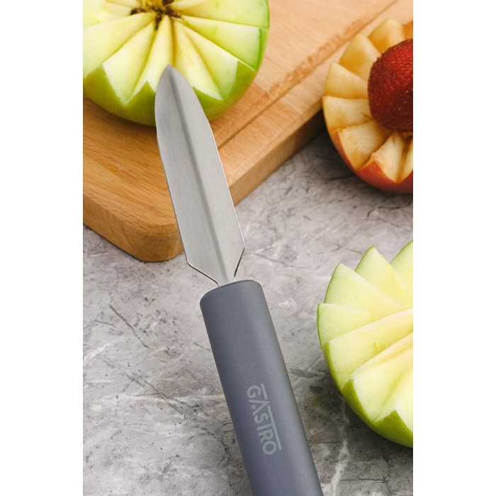 Cutit pentru sculptat fructe si legume, forma V, profesional, PIRGE GASTRO, lama inox 8,5cm, maner gri