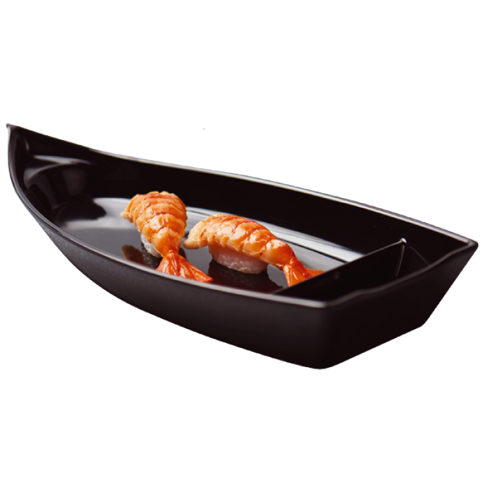 Farfurie pentru sushi, tip barca, RAKI SHIBUI, 30,2x14,1xh3,6cm, melamina, neagra