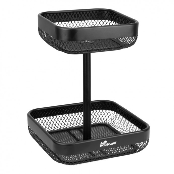 Fructiera cu 2 niveluri CULINARO HOME, plasa metalica, negru mat