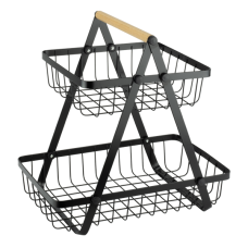 Fructiera cu 2 niveluri dreptunghiulara CULINARO OLD SCHOOL, metal cu maner lemn, neagra